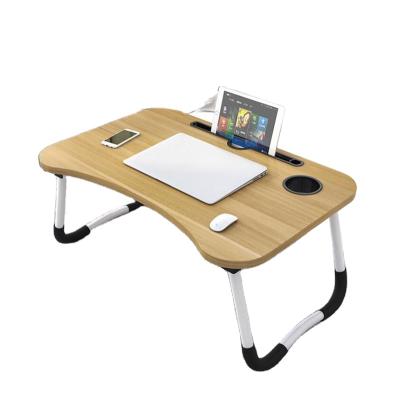 China Cheap Foldable MDF Folding Table Laptop Table New Design Foldable Board With Teacup Side Desk for sale