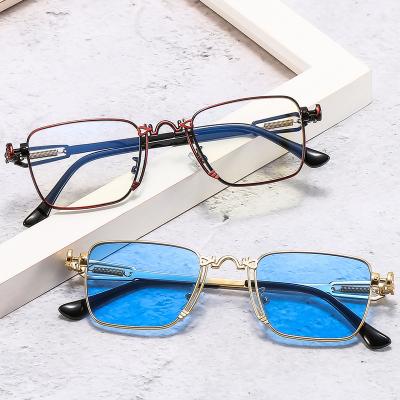 China Custom Square Steampunk Sunglasses Men Women Metal Glass Designer Frame Spring Rectangle Sun Glasses 2022 New for sale