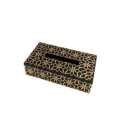 China Retro Black Gold Tissue Box Density Board Container Tissue Box Bedroom Tissue Box Custom Made Viable Wholesale for sale