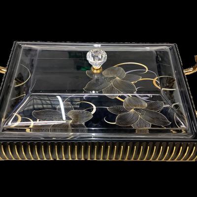 China Gold Sustainable High Quality Metal New Product Transparent Plastic Acrylic Tray For Fruit Serving Candy Chocolate Storage Case for sale