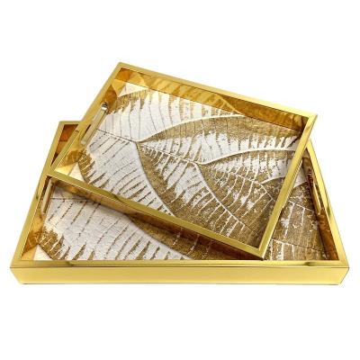 China Sustainable Gold Serving Tray Set Make Up Tray Set for Jewelry Dresser Bathroom Bedroom Tray for sale