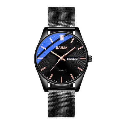 China Luminous calendar dials calendar week display OEM ODM private label men's wristwatches quartz watches stainless steel bezel full quartz watch for sale