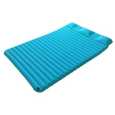 China Custom Ultralight Foldable 2 Person Folding Inflatable TPU Nylon Camping Hiking Waterproof Sleep Backpacking Mat With Pillow for sale