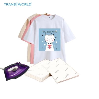 China Lightweight Apparel Transworld T-shirt Inkjet Transfer Paper Bulk Free Samples Blanks No Cut Iron On Heat Transfer Paper For Lightweight Textile for sale