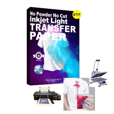 China Apparel Transworld Customized Dtf Light T-shirt Printing Paper Transfer Wholesale Uncut Bright Color Luminous Transfer Paper For Dtf Printer for sale