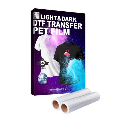 China Transworld A3 A4 Printing Clear Warm Cool Skin Dark Light Skin Heat Transfer Film Roll Screen Pet Transfer Film For Clothing for sale