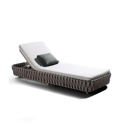 China Modern Outdoor Wide Woven Rattan Fabric Foldable Waterproof Cushion Outside Beach Lounger for sale