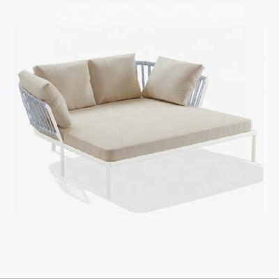 China Modern Outdoor Rattan/Wicker or Rope Sun Sofa Bed Furniture Chaise Lounge Chair Aluminum Garden Double Folding Bed for sale