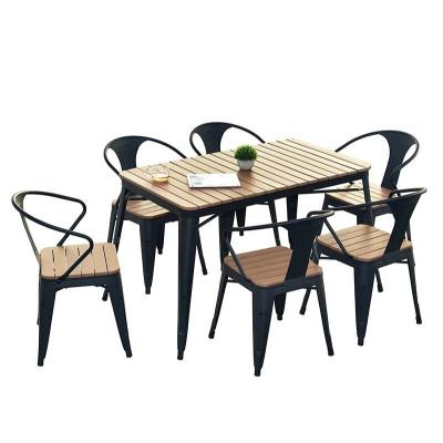 China Weather Resistant Combination Cafe Courtyard Patio Outdoor Leisure Table and Chairs Table and Plastic Wood Outdoor Chairs for sale