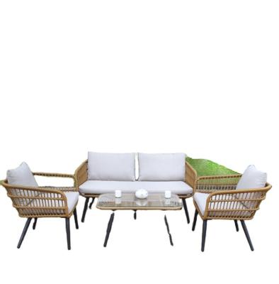 China Hot Sale Modern Balcony Sofa Coffee Table Outdoor Rattan Leisure Bistro Set Garden Sofas 4PCS Rattan Garden Chair Set for sale