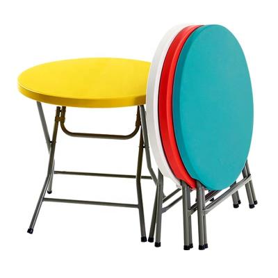 China Easy Carry Top Small Size Outdoor Folding Tables And Round Table Chairs For Events Metal Legs Colorful Plastic Dining Tables for sale