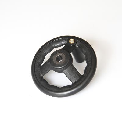 China Spoked Black ABS Plastic Three Strip Corrugated Pattern Can Be Customized With Wire Inner Machine Mechanical Hole Handwheel Handle for sale