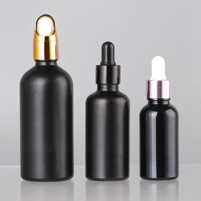 China Top Qiality 10Ml 0.5Oz 30Ml 50ml 60ml 100Ml 4Oz Luxury Hair Cuticle Essential Oil Serum Pipette Black Amber Glass Oil Bottle With Dropper for sale