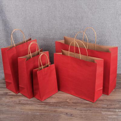 China Wholesale Recyclable Special Small Size Craft Kraft Paper Bag Cheapest Red-Brown Gift Shopping Bag Custom Logo With Handle for sale