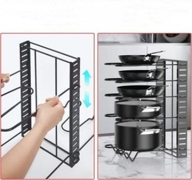 China Sustainable Iron 8 Tiers Pots Organizer Kitchen Organization Storage Shelf Adjustable Pot Lid Holders Pan Rack for sale