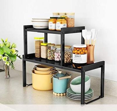 China Sustainable Expandable Cabinet Stackable Kitchen Counter Shelf Organizer Heavy Duty Countertop Storage Pantry Durable Metal Sink Shelf for sale