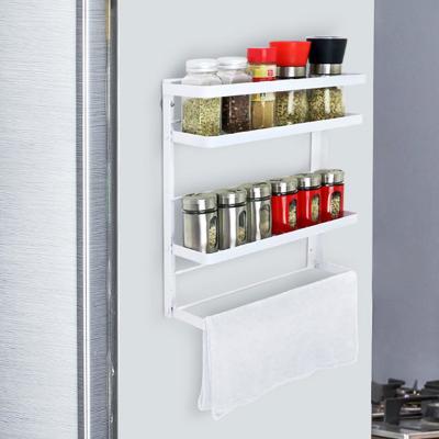 China Sustainable Multifunctional Foldable Spice Storage Rack Kitchen Double Layers Wrought Iron Seasoning Rack for sale