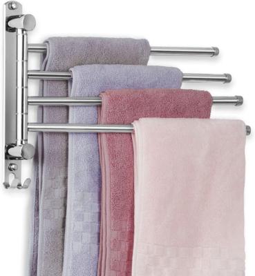 China Sustainable Wall Mounted Bathroom Towel Rack SUS304 Stainless Steel Towel Bar 4-Arm Space Saving Towel Hanger for sale