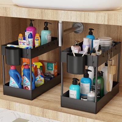 China Sustainable Bathroom Kitchen Restroom Cabinet Organization And Storage Multi-purpose 2 Tier Under Sink Organizer Shelf for sale