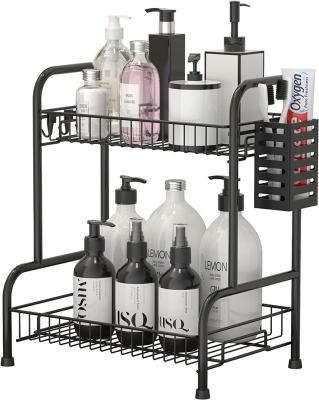 China Sustainable 2 Tiers Stainless Steel Bathroom Accessories Corner Storage Organizing Caddy Stand Counter Organizer Rack for sale