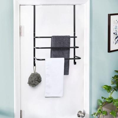 China Sustainable Factory Wholesale 3-tier Towel Bar Black Shower Door Towel Hanger Holder Over The Door Towel Rack for sale