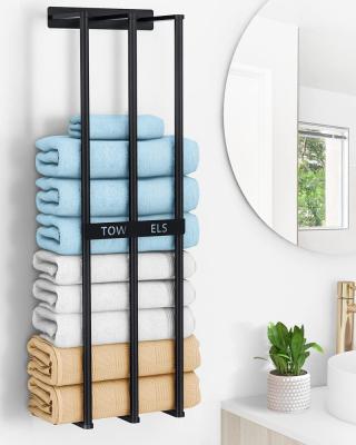 China Sustainable New Upgrade Bathroom 3 Bar Wall Mounted Black Metal Towel Rack For Rolled Towels Storage for sale