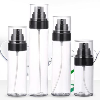 China Wholesale Skin Care Cosmetics 50ml 80ml 100ml Plastic 120ml Makeup Water Pet Package Mist Spray Bottle With Black Pump for sale