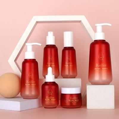 China Household Products Packing Gradient Red Cosmetic Jars 30ml 60ml 100ml 120ml Spray Lotion Oil Dropper Bottle 150ml 250ml Body Lotion Bottle for sale