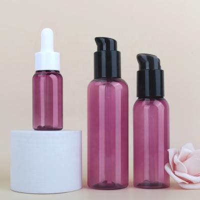 China 30ml 100ml 120ml Capacity Household Products Standard Lotion Bottle Empty Plastic Bottles Purple Dispensing Lotion With Black Cap Bottle for sale