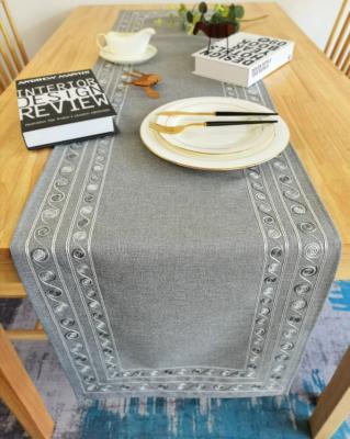 China Silver Geometric Embroidered Embroidery Polyester Table Runner for sale