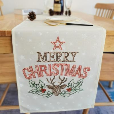 China Factory Supply Custom Wholesale Christmas Embroidered Burlap Table Runner Dining Decor for sale