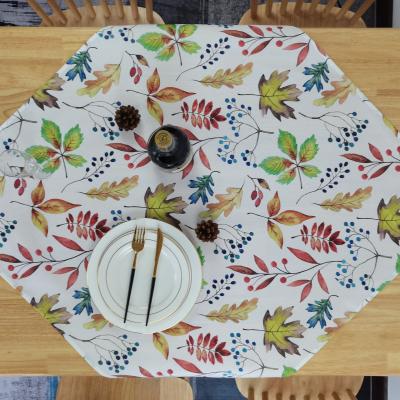 China Printed Dining Polyester Autumn Leaf Digital Printed Tablecloth for sale