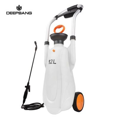 China White Garden Tool Deepbang Trolley 12L Hand Pump Pressure Agriculture Machine Garden Water Mist Cart Sprayer with Wheels for sale