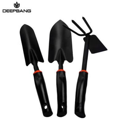 China Garden Tools Black Professional Durable Deepbang Plant Flower Care Iron Head Kids Use Gardening Tool Kit With Anti Slip Rubber Handle for sale