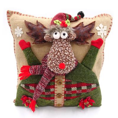 China Good Quality 34x34cm Plush Jute Christmas Reindeer Pillow Tile Covers Christmas for sale