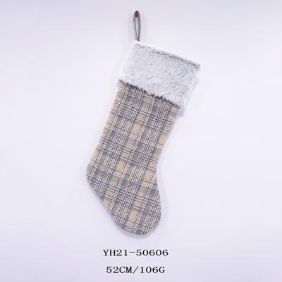 China 52CM Gray Christmas Plaid Stocking Christmas Tree Wall Hanging Ornaments 52CM for sale