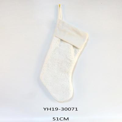 China Knitted White Plush Christmas Stocking Christmas Tree Fireplace Candy Socks for sale