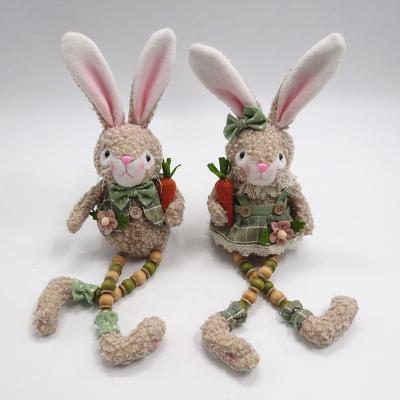 China Polyester Fleece 35CM Wooden Beads Dangle Feet Bunny Easter Craft Christmas Decoration for sale