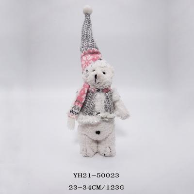 China Plush 23/34CM Christmas Polar Bears Decoration Standing Polar Bear With Her By Hat Christmas Doll for sale