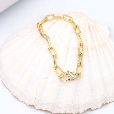 China Durable Simple Jewelry Gold Plated CZ Paved Chain Bracelet With Clasp Charm for sale