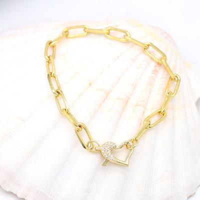 China Jewelry Simple Design Durable Elegant Heart Clasp Gold Plated Chain Bracelet for sale