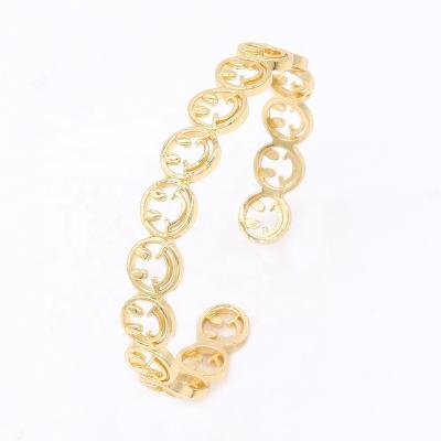 China 2021 newest fashion brass happy bracelet women brazalete gold plated open face bangle for sale