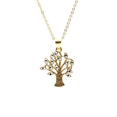 China 2021 Exquisite New Arrivals French Enamel Necklace Evil Eyes Tree Of Life Charm Jewelry for sale