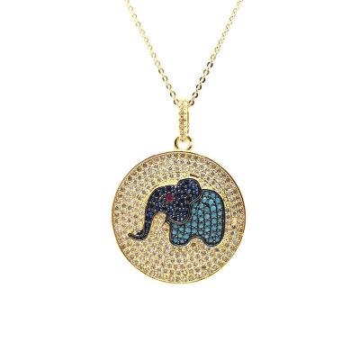 China Exquisite Appearance Fashion Blue Elephant Gold Filled Coin Charm Round Pendant Necklace for sale