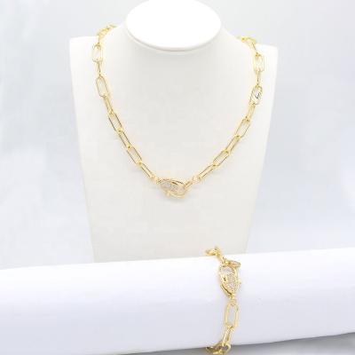 China Hot Selling Joyeria FASHIONABLE 18k Gold Plated Chain Clasp Charm Necklace and Bracelet Jewelry Set for sale