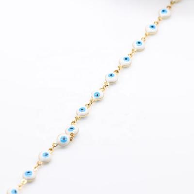 China 2020 New Fashion Crystal Link Chain Enamel Rhinestone Blue Eye Pearl Cuban Jewelry for sale