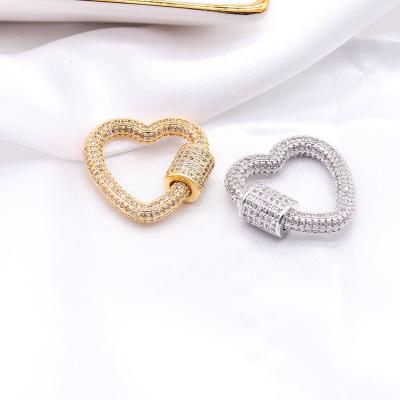 China Brass+ Zircons New Design Gold Plated Micro Pave Zircon Heart Clasp For Necklace Bracelet Making for sale