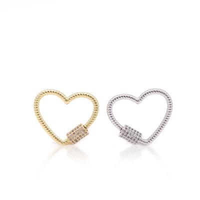 China Brass+ Zircons Fashion Heart Shaped Ring Clasp Snaps Spring For Jewelry for sale