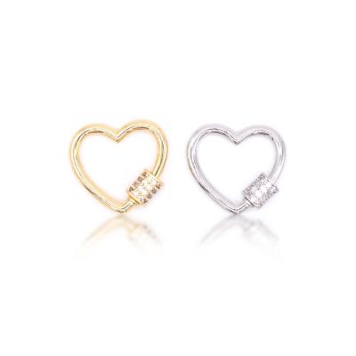 China Brass+ Zircons Clasp Jewelry Brass Cubic Zircon Paved Lock Heart Screw Clasp for sale