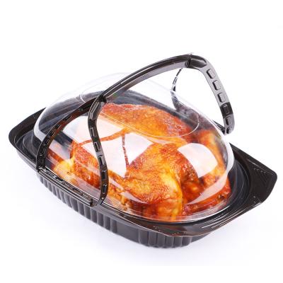 China Disposable Microwave Blister Packing Box Plastic Portable Container With Handle For Roast Duck Or Chicken Take Out Packing Container for sale